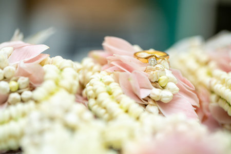 Gold ring , Wedding ring,Diamond ring on the flowers.の写真素材