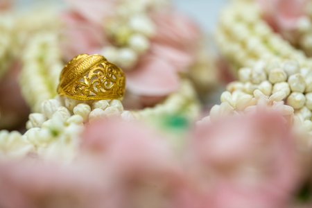 Gold ring , Wedding ring,Diamond ring on the flowers.の写真素材