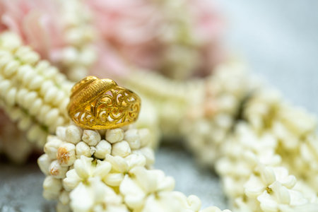 Gold ring , Wedding ring,Diamond ring on the flowers.