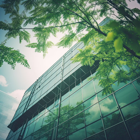 Eco-friendly Office building with green environment. Go green concept.AI Generatedの写真素材