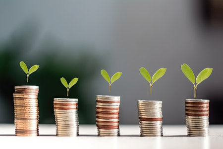 Money coins stack growing plant. finance accounting concept.の素材
