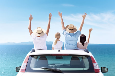 Family summer vacation. Summer holidays and car travel concept.の素材