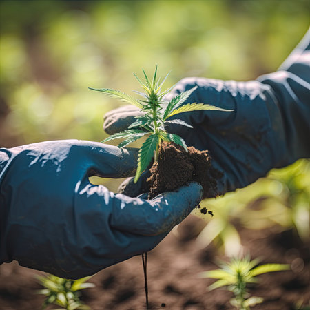 hands holding marijuana CBD plant bud, plant mixの写真素材