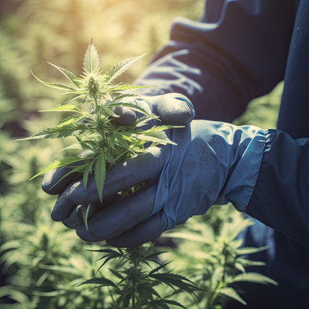 hands holding marijuana CBD plant bud, plant mixの写真素材