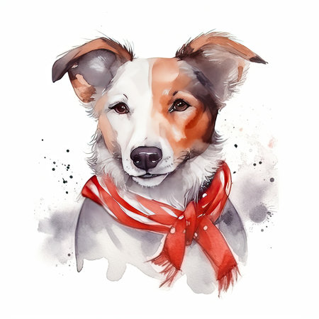 Cute dog wearing red bandana . Watercolor illustration.の素材