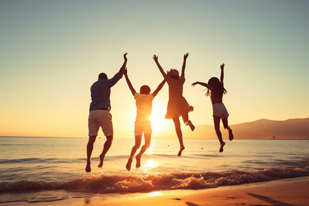 Happy family on a beach during summer vacationの素材