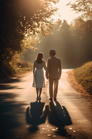 beautiful shot of couple in love hand by hand in the sunlight.Generative aiの素材