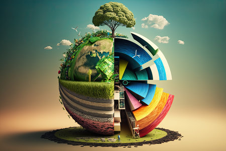 Green energy planet world. Digital illustrationの素材
