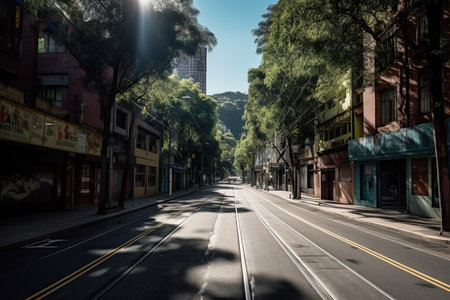 Urban street in the mountain-bordered city of Bogota, Colombia.Generated AIの素材