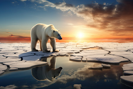 Polar bear (Ursus maritimus) on the pack ice north of Norway, Scandinavia, Europe. Climate change conceptの素材