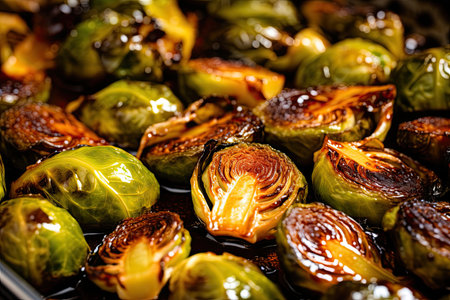 Close up of Healthy Roasted Homemade Brussels Sproutsの素材