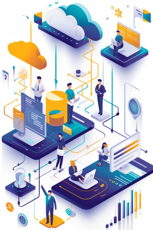 Illustration representing digital transformation for small businesses and cloud adoptionの素材