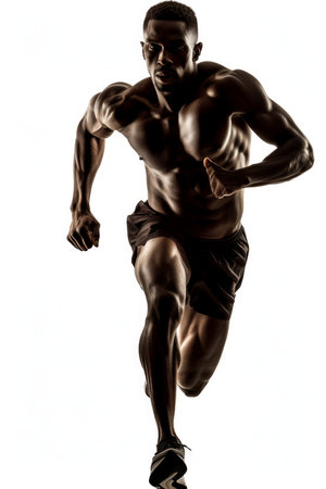front view of athlete running isolated on white backgroundの素材