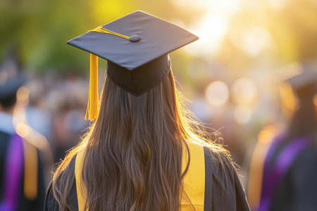 Graduate celebrating successful completion of studies at university graduation ceremonyの写真素材
