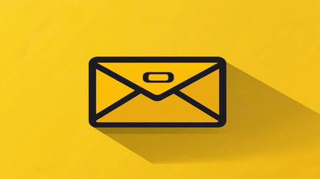 Minimalist flat lay featuring a closed yellow envelope casting a long shadow on a vibrant yellow background, symbolizing communication or message deliveryの写真素材