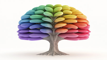 Colorful stylized rainbow tree growing, representing diversity, creativity, and environmental conceptsの写真素材