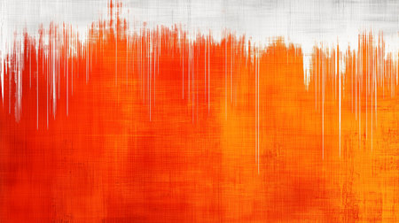 Orange and white abstract background featuring vertical brushstrokes and textured surface, ideal for modern and artistic projectsの写真素材