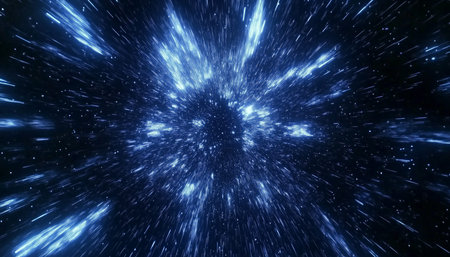 Flying at warp speed through space and time: abstract light streaks background animation
