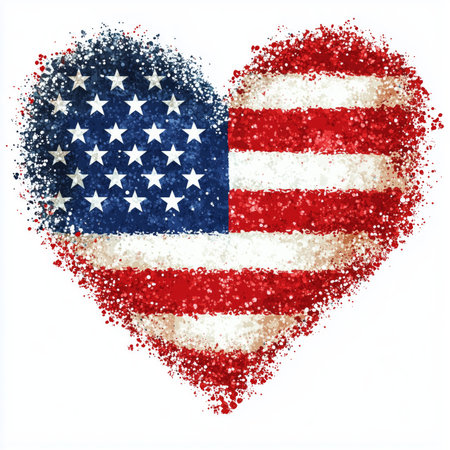 American flag forming a heart shape, symbolizing love for country and national identityの写真素材