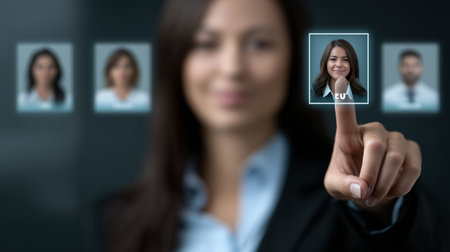Blurred businesswoman selecting a candidate for a job vacancy in the european unionの写真素材