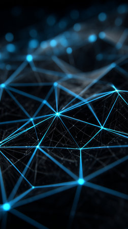 Abstract background showing glowing blue dots connected by lines, forming a plexus network of trianglesの写真素材