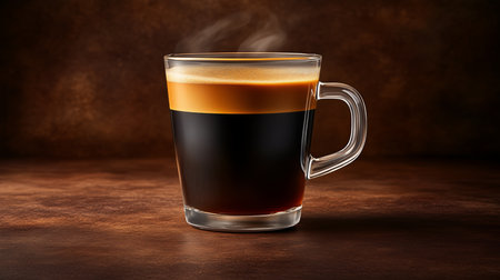 Rich espresso in a clear mug with a creamy froth on topの写真素材