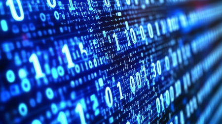Abstract background with olluminated binary code conveys digital information seamlesslyの写真素材