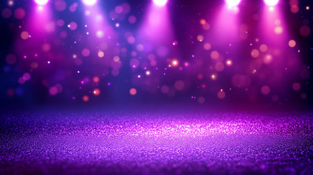 Abstract background with purple lights and bokeh create a vibrant, magical stage ambianceの写真素材