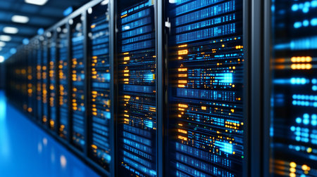 High-tech data servers glowing in a secure facility