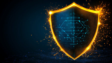 Illuminated shield symbolizing advanced cybersecurity technologyの写真素材
