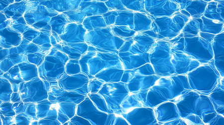 Light reflections on the surface of a swimming pool create a mesmerizing blue patternの写真素材
