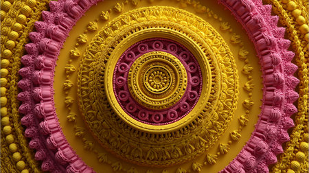 Pink and yellow patterns creating concentric circles in traditional thai art