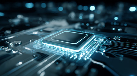 Close-up of a cpu processing data on a motherboard, highlighting advancements in computer technology