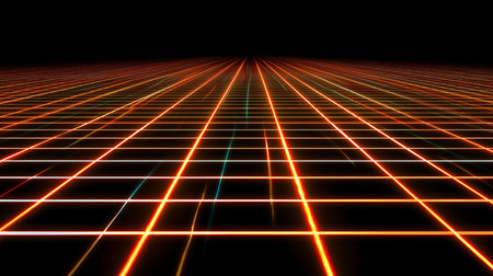 Abstract background of glowing orange and red grid lines creating a futuristic digital landscape