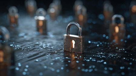 Padlocks securing a circuit board symbolizing digital data protection and privacy