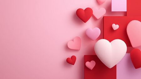 Pastel hearts and geometric blocks creating a sweet abstract background for love and celebration...