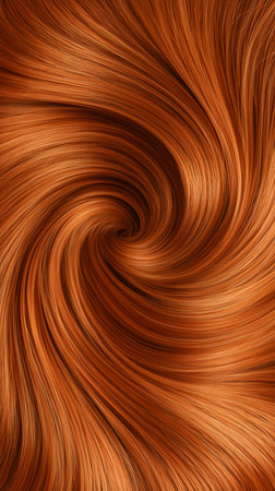 Red ginger hair with copper tones showing a swirling, glossy textureの写真素材