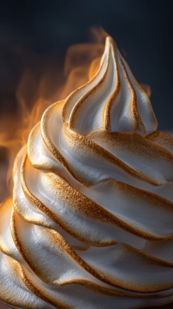 Meringue dessert with a crispy golden finish from the heat of a flameの写真素材