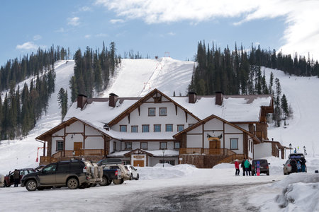 Beautiful building on the background of the ski slope.の写真素材