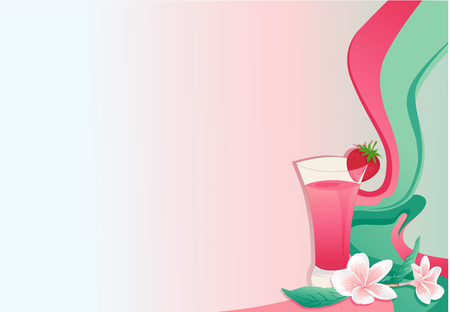 Cocktail card with strawberry and plumeria.のイラスト素材