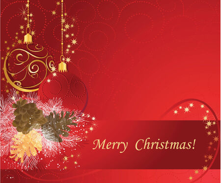 Red and gold christmas background with baubles.のイラスト素材