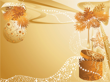 Gold christmas background with baubles and gift.のイラスト素材