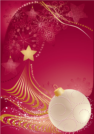Red christmas background with christmas tree and bauble.のイラスト素材