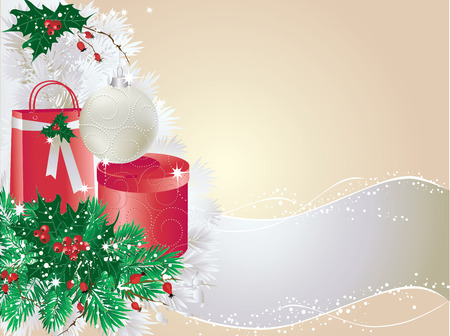 Silver christmas background with baubles and presents.のイラスト素材