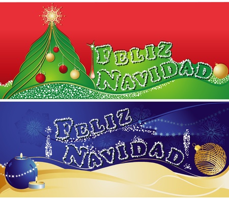 Christmas horizontal banners with  Merry Christmas in Spanish のイラスト素材