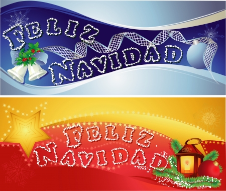 Christmas horizontal banners with  Merry Christmas in Spanish のイラスト素材