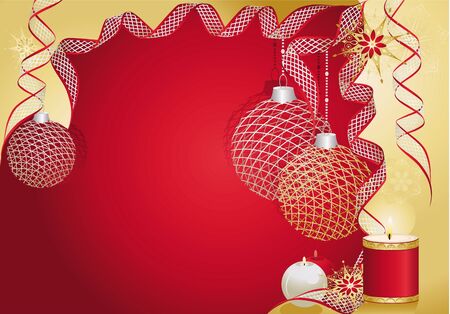Red christmas card with baubles and candles のイラスト素材