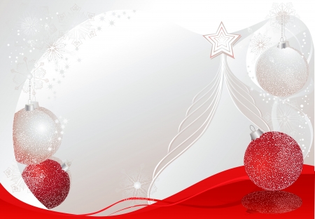 Silver and red christmas background with tree and baubles のイラスト素材