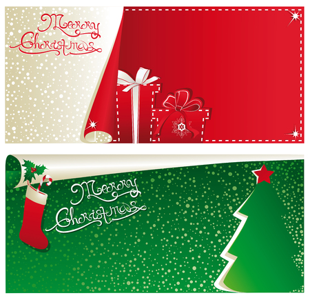 Christmas red and green banners.のイラスト素材