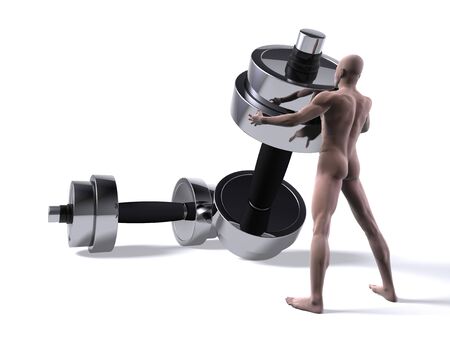 Computer generated nude man lifting a dumbbellの写真素材